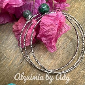 Silver statement tennis bangle set/ jeweled Zoisite  cowgirl